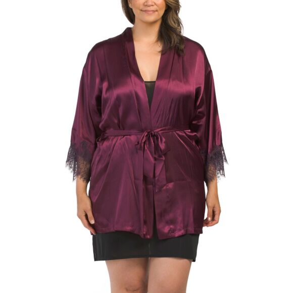 In Bloom Nicole Luxe Satin Lace Trim Robe Wine Size M/L NWT - Picture 1 of 2